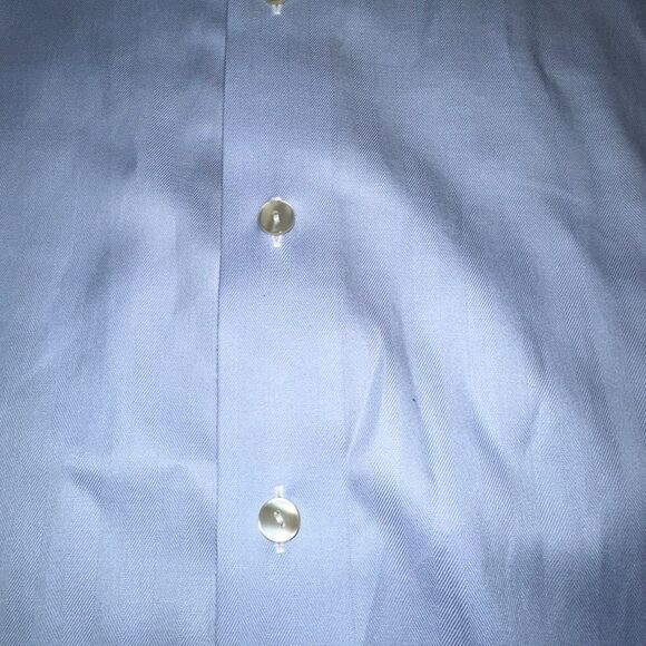 Eton Blue Dress Shirt w French Cuffs and Mother of Pearl Buttons - Picture 3 of 5